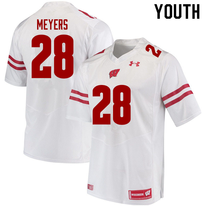 Youth #28 Gavin Meyers Wisconsin Badgers College Football Jerseys Sale-White - Click Image to Close